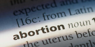 The word abortion highlighted in a dictionary page
