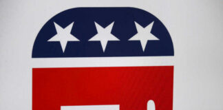 Republican Party elephant logo with stars.