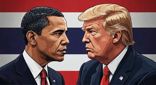 Illustration of Barack Obama and Donald Trump facing each other