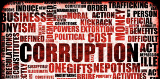 Corruption-related word cloud, highlighting corruption, political, bribery.