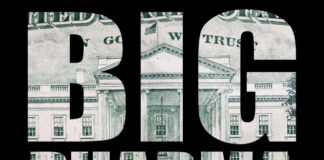 Text 'BIG PHARMA' overlaid on a background of U.S. currency