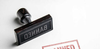 Banned rubber stamp and stamped text on paper