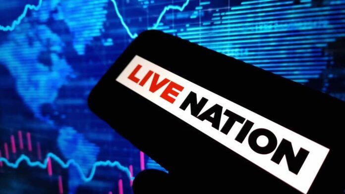 shutterstock_2550279821.jpg A mobile device displaying the Live Nation logo against a digital background