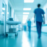 Ebola Alarm Sounds in Another Country Blurred hospital corridor with medical staff walking